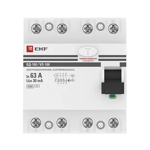 УЗО EKF PROxima ВД-100N 63А 4P тип AC 30 мА 6 кА (E1046M6330)
