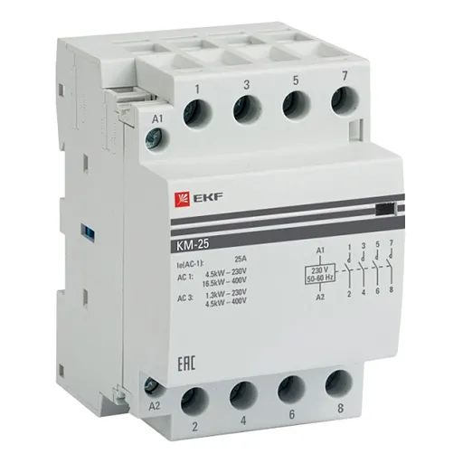 Контактор модульный EKF PROxima КМ 230-240 В 25 А тип AC 4НО (km-3-25-40) Контактор модульный EKF PROxima КМ 230-240 В 25 А тип AC 4НО (km-3-25-40)
