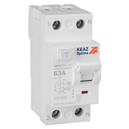 УЗО КЭАЗ DM63 OptiDin 63А 1P+N тип AC 300 мА 4,5 кА (343902) УЗО КЭАЗ DM63 OptiDin 63А 1P+N тип AC 300 мА 4,5 кА (343902)