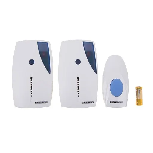 Звонок Rexant RX-5 (73-0050) беспроводной с кнопкой 32 мелодии белый две вызывные панели Звонок Rexant RX-5 (73-0050) беспроводной с кнопкой 32 мелодии белый две вызывные панели
