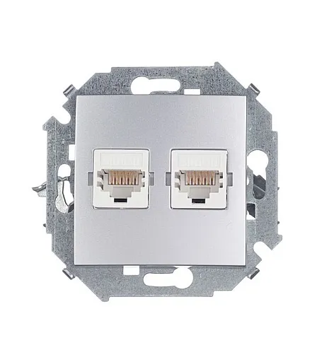 Розетка компьютерная Simon 15 встраиваемая алюминий 2хRJ45 (1591593-033)