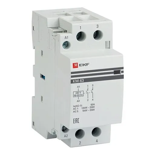 Контактор модульный EKF PROxima КМ 220 В 63 А тип AC 2НО (km-2-63-20) Контактор модульный EKF PROxima КМ 220 В 63 А тип AC 2НО (km-2-63-20)