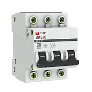 Автоматический выключатель модульный EKF Basic ВА 47-29 3P 6А тип C 4,5 кА 400 В (mcb4729-3-06C)
