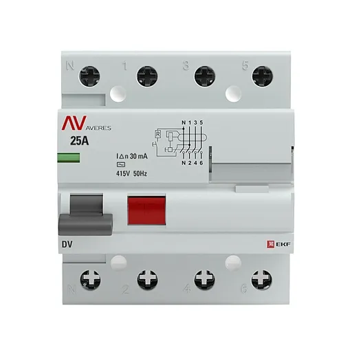 УЗО EKF Averes DV 25А 3P+N тип AC 30 мА 10 кА (rccb-4-25-30-ac-av) УЗО EKF Averes DV 25А 3P+N тип AC 30 мА 10 кА (rccb-4-25-30-ac-av)