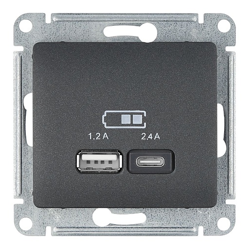 Розетка usb Systeme Electric Glossa GSL000739 скрытая установка антрацит IP20 два модуля USB типы A и C