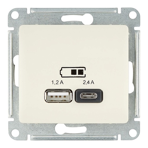 Розетка usb Systeme Electric Glossa GSL000239 скрытая установка бежевая IP20 два модуля USB типы A и C