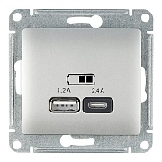 Розетка usb Systeme Electric Glossa GSL000339 скрытая установка алюминий IP20 два модуля USB типы A и C